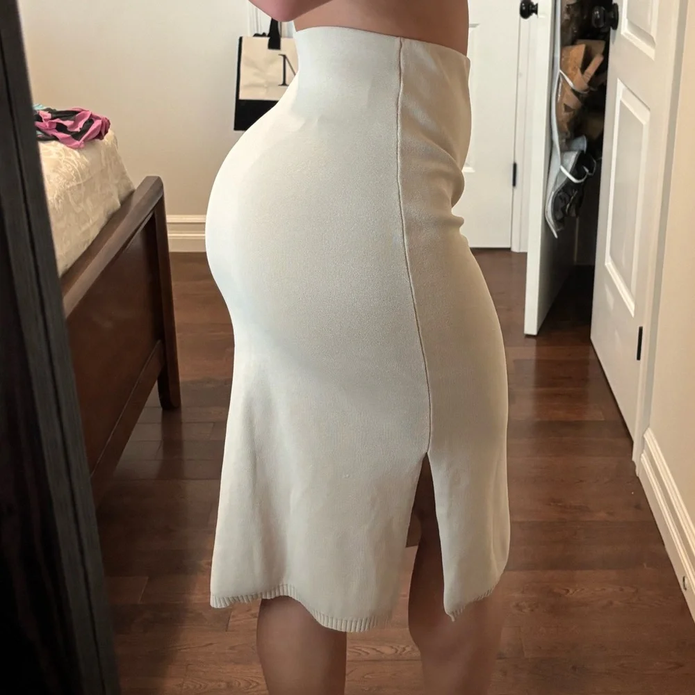 Beige Slit Leg Midi Skirt - Picture 4 of 7